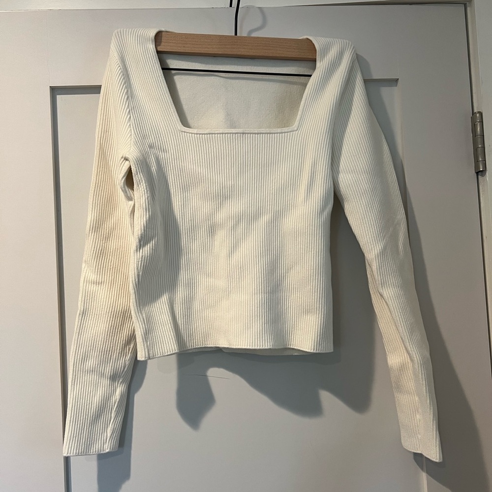 Abercrombie Cream Ribbed Square Neck Top - Size M